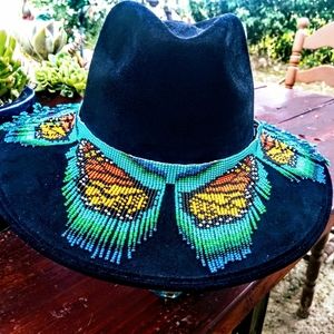 Beautiful hat, hand made bead work decoration
